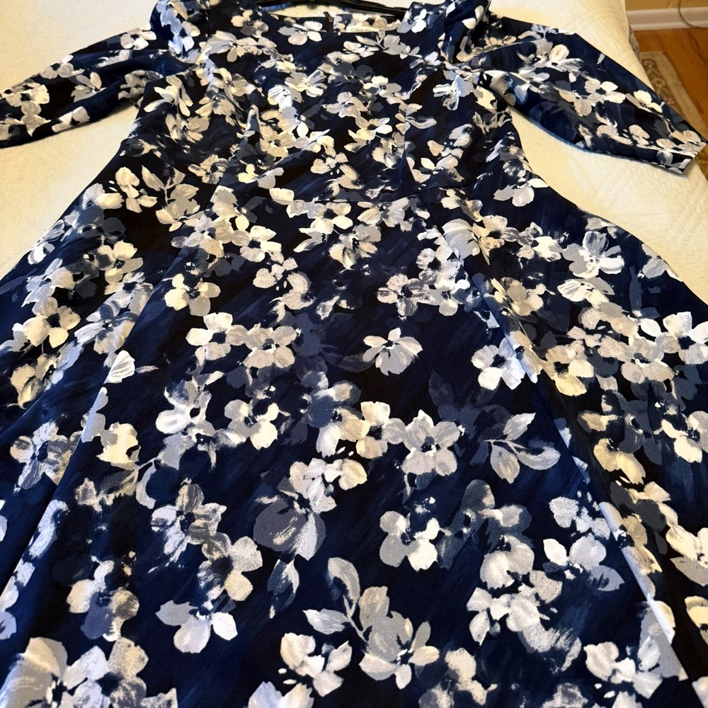 Calvin Klein Navy and White Floral Dress